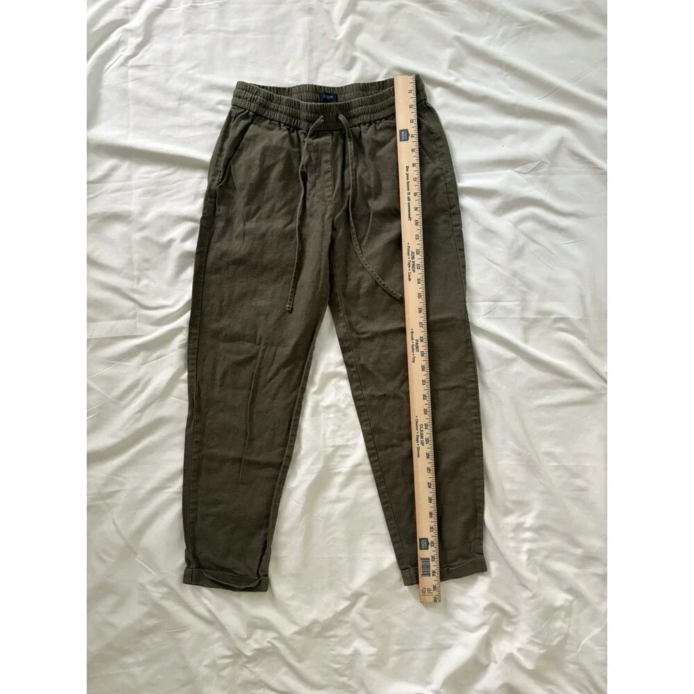 J.Crew Linen Blend Pull On Crop Pants Womens Sz 2 Green/OlivePockets Boho Casual